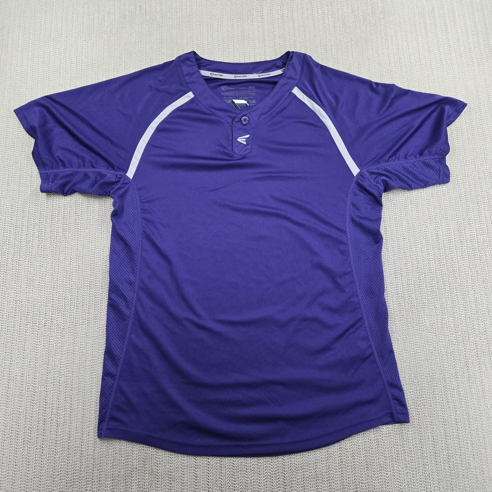 Easton Baseball Jersey Shirt Mens Medium Purple Henley Raglan Short Sleeve